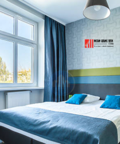 Rèm cửa sổ phòng ngủ màu xanh, chống nắng, đẹp